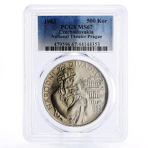 Czechoslovakia 500 korun National Theater in Prague MS67 PCGS silver coin 1983