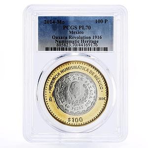 Mexico 100 pesos Numismatic Heritage Oaxaca 1916 PL70 PCGS bimetal coin 2014