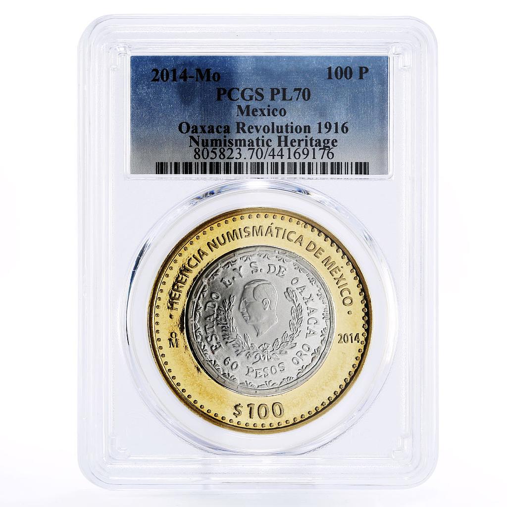 Mexico 100 pesos Numismatic Heritage Oaxaca 1916 PL70 PCGS bimetal coin 2014