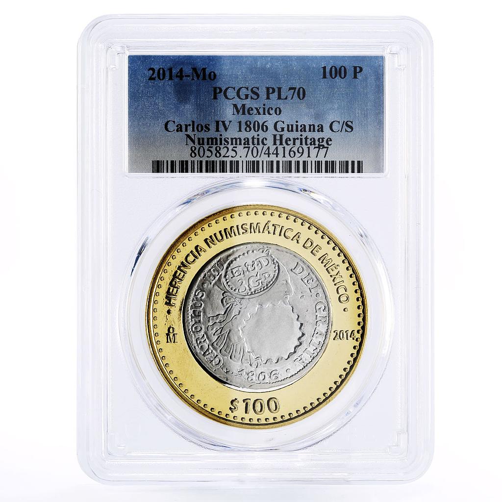 Mexico 100 pesos Numismatic Heritage Carlos IV PL70 PCGS bimetal coin 2014
