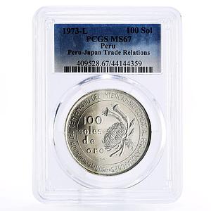 Peru 100 sol Economics Peru - Japan Trade Relations MS67 PCGS silver coin 1973