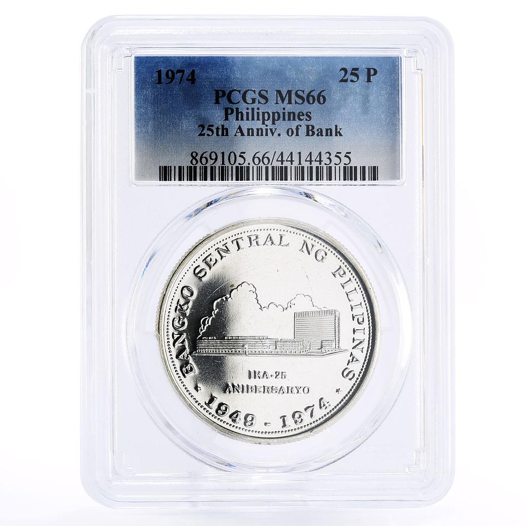 Philippines 25 piso 25th Anniversary of Central Bank MS66 PCGS silver coin 1974