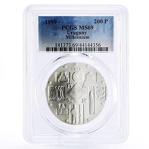 Uruguay 200 pesos Millennium Symbols Ornament MS69 PCGS silver coin 1999