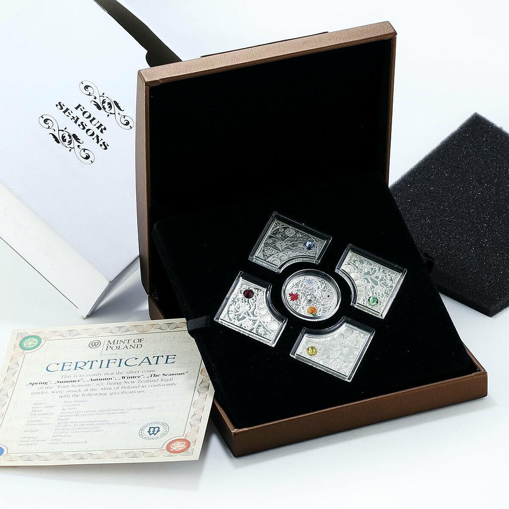 Niue 2 dollars set of 5 coins Four Seasons crystal silver 2013