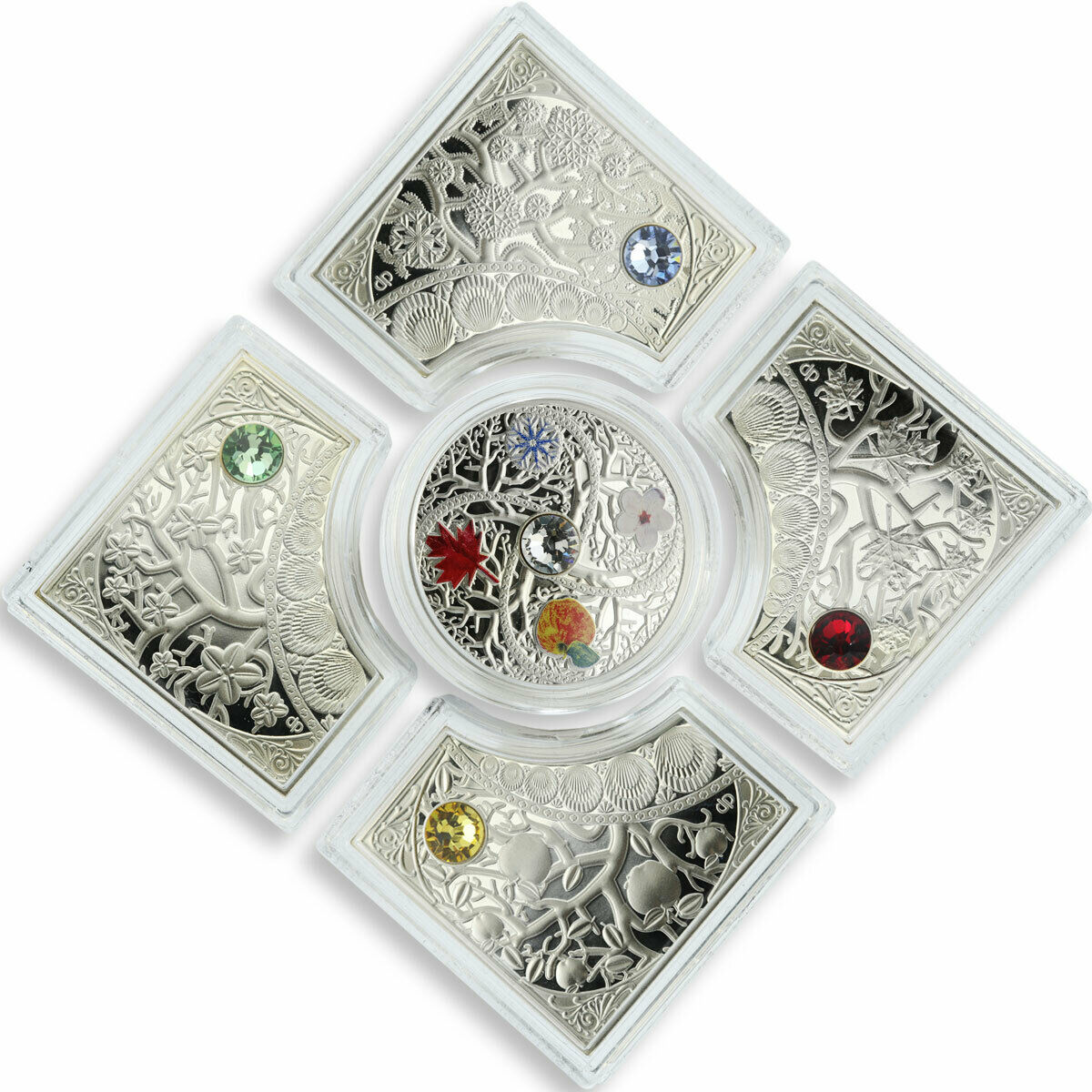 Niue 2 dollars set of 5 coins Four Seasons crystal silver 2013