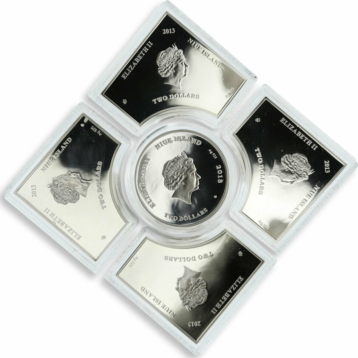 Niue 2 dollars set of 5 coins Four Seasons crystal silver 2013