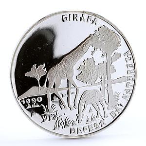 Mozambique 500 meticais Endangered Wildlife Giraffe Fauna proof silver coin 1990