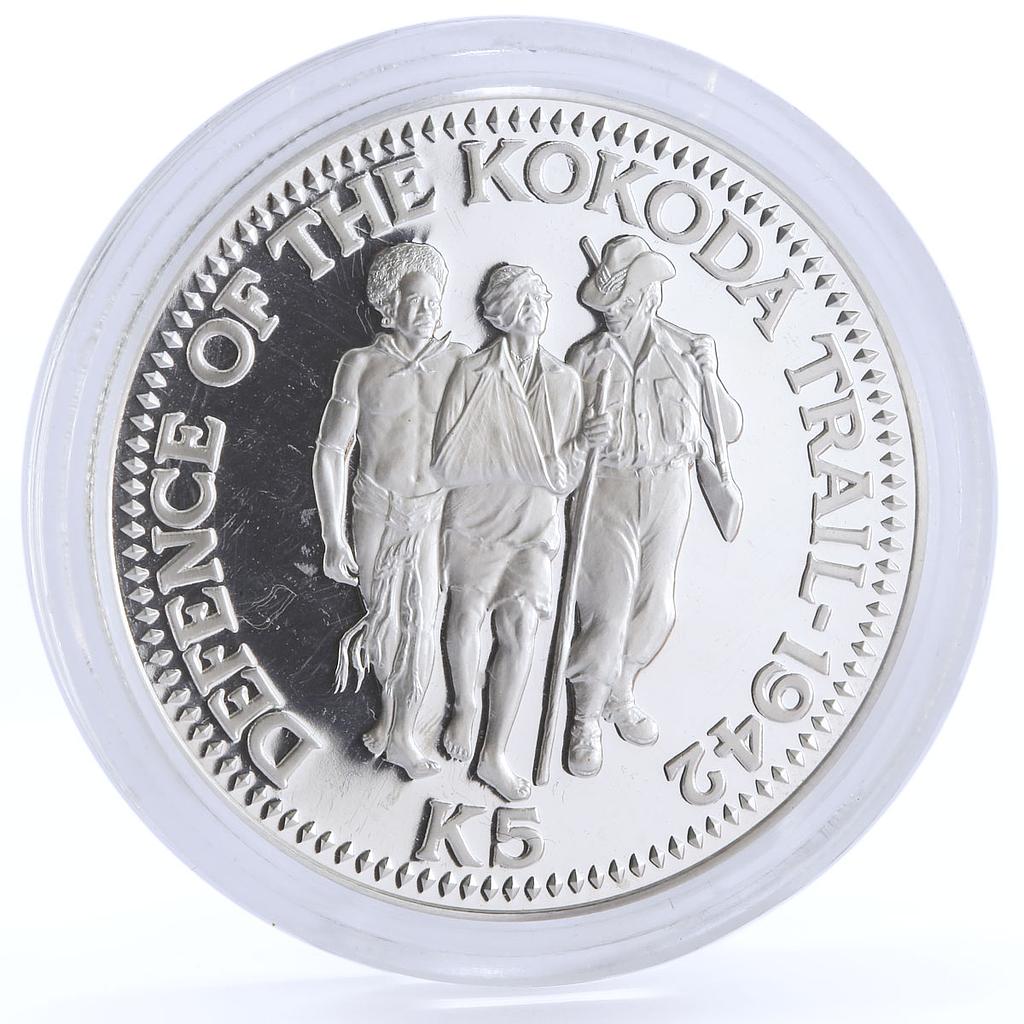 Papua New Guinea 5 kina Kokoda Trail Defence silver coin 1982