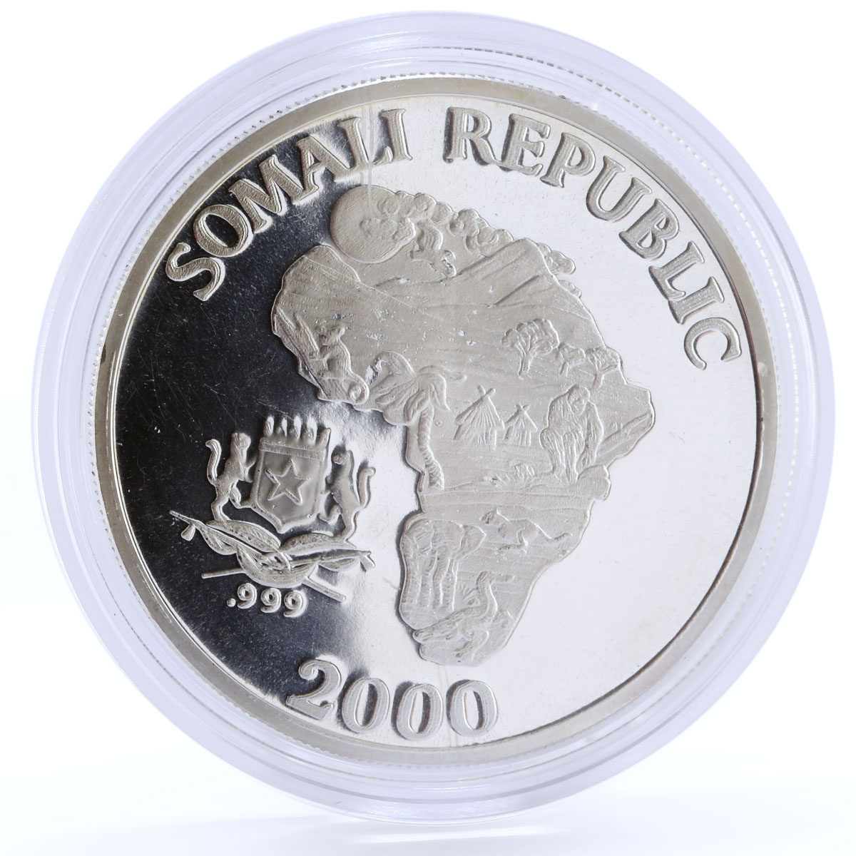 Somali 10 dollars The African Monkey proof silver coin 1998
