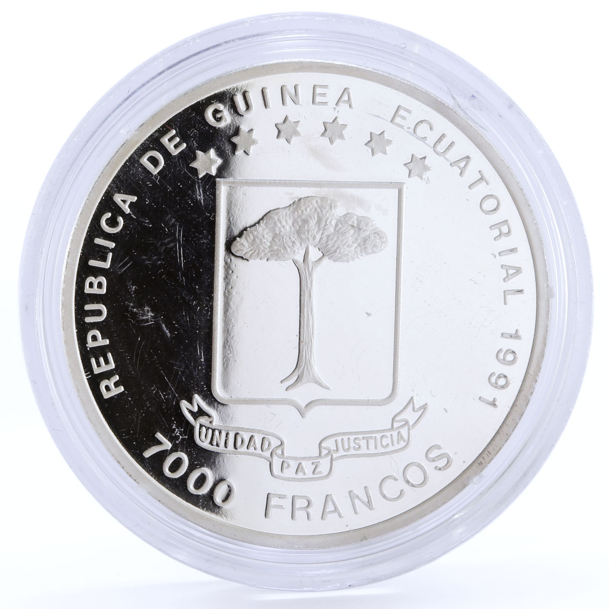 Equatorial Guinea 7000 francos Football World Cup in Italy silver coin 1991