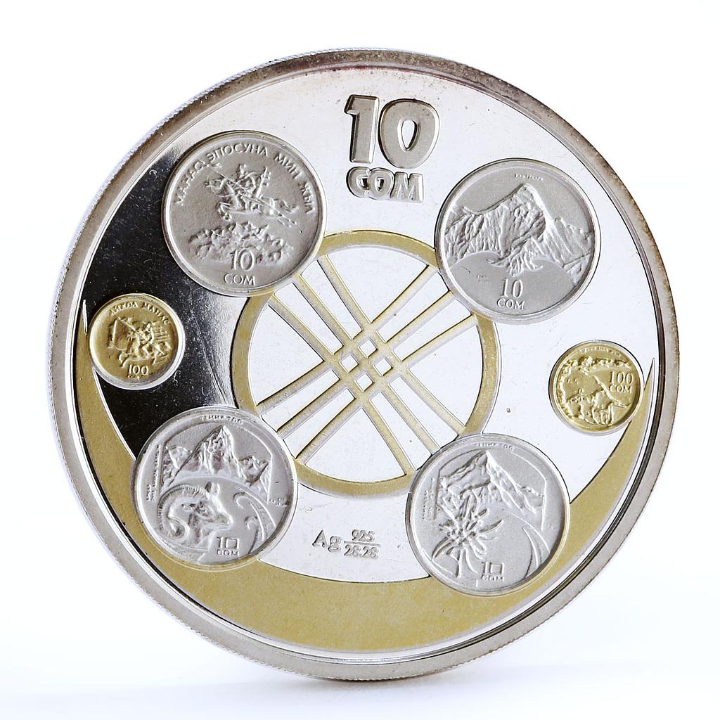 Kyrgyzstan 10 som 10th Anniversary of National Currency proof silver coin 2003
