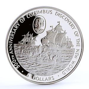 Cayman Islands 5 dollars Columbus New World Ship Clipper Boat silver coin 1988