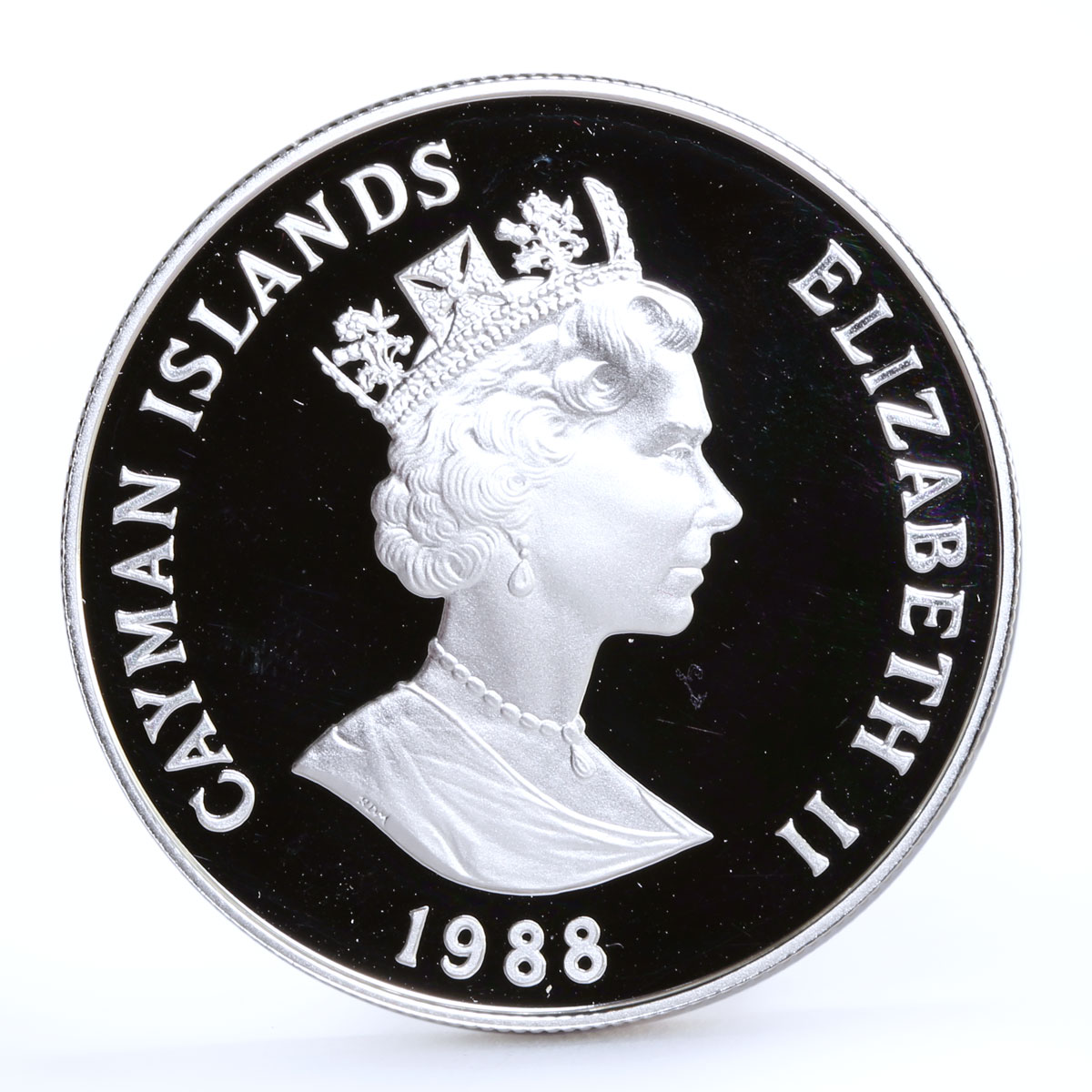 Cayman Islands 5 dollars Columbus New World Ship Clipper Boat silver coin 1988