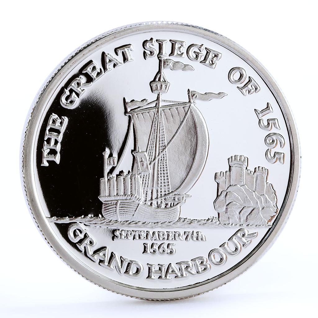 Malta 500 liras Order Grand Harbour Ship silver coin 2000