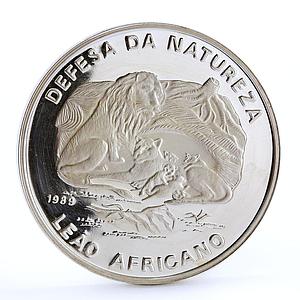 Mozambique 500 meticais Defence of Nature Lion Pride Fauna silver coin 1989