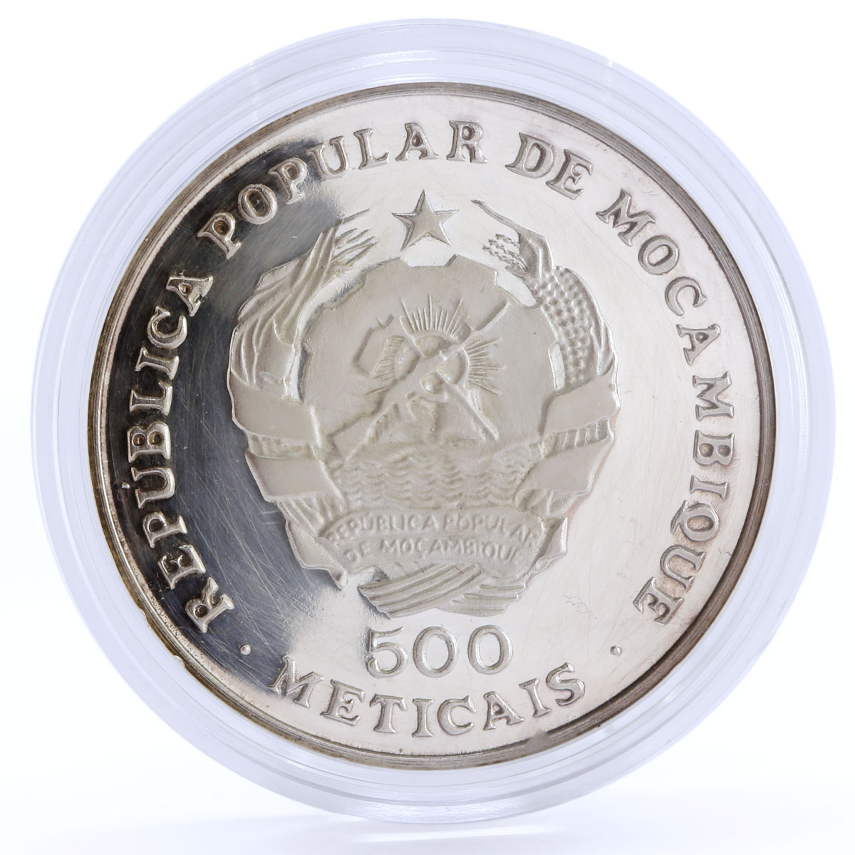 Mozambique 500 meticais Defence of Nature Lion Pride Fauna silver coin 1989