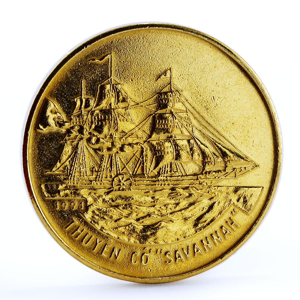 Vietnam 10 dong Boats of World series Savannah Ship gilded CuNi coin 1991