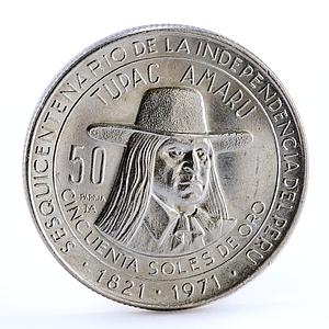 Peru 50 soles 150 Years of Independence Tupac Amaru silver coin 1971