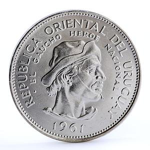 Uruguay 10 pesos 150 Years of Revolution Against Spain silver coin 1961