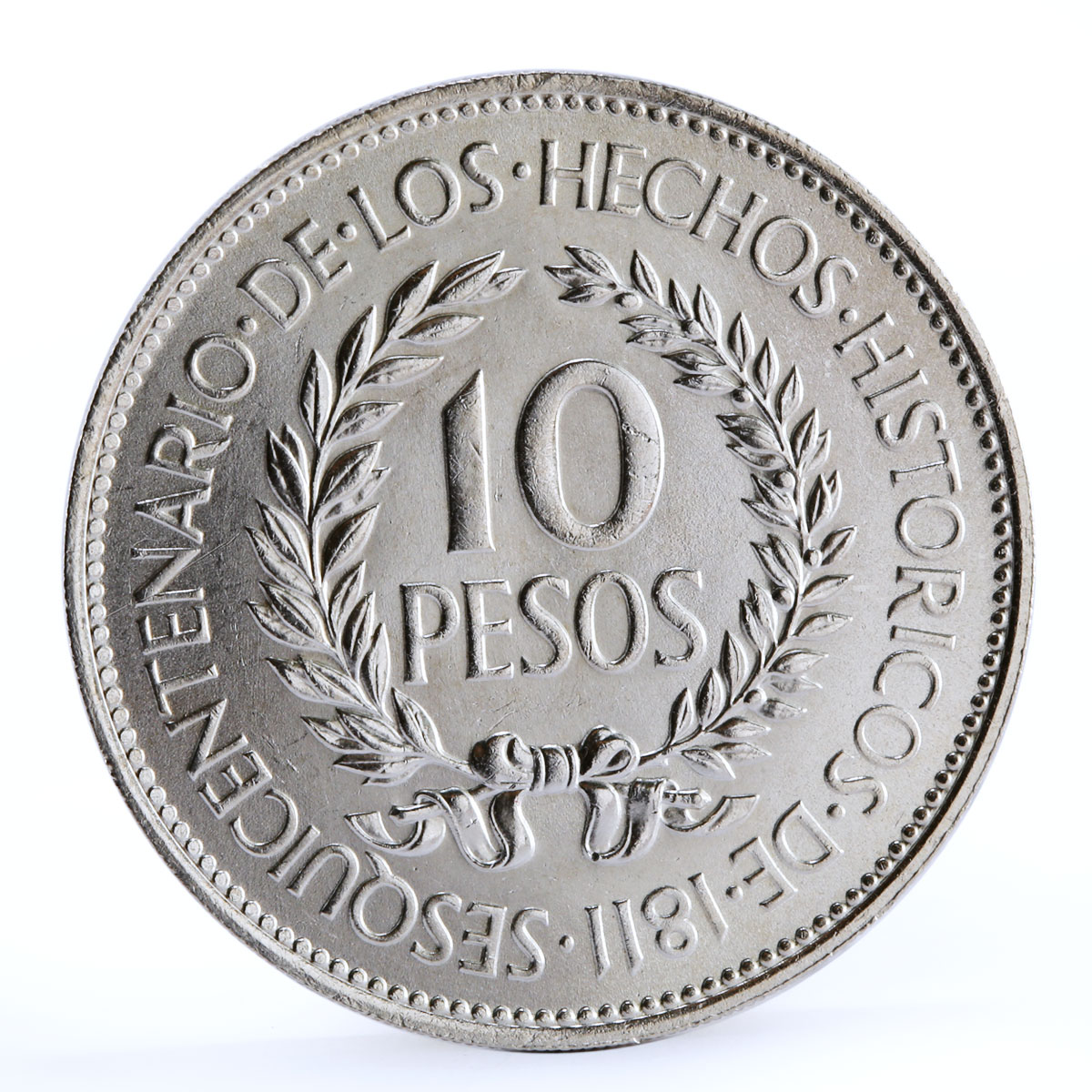 Uruguay 10 pesos 150 Years of Revolution Against Spain silver coin 1961