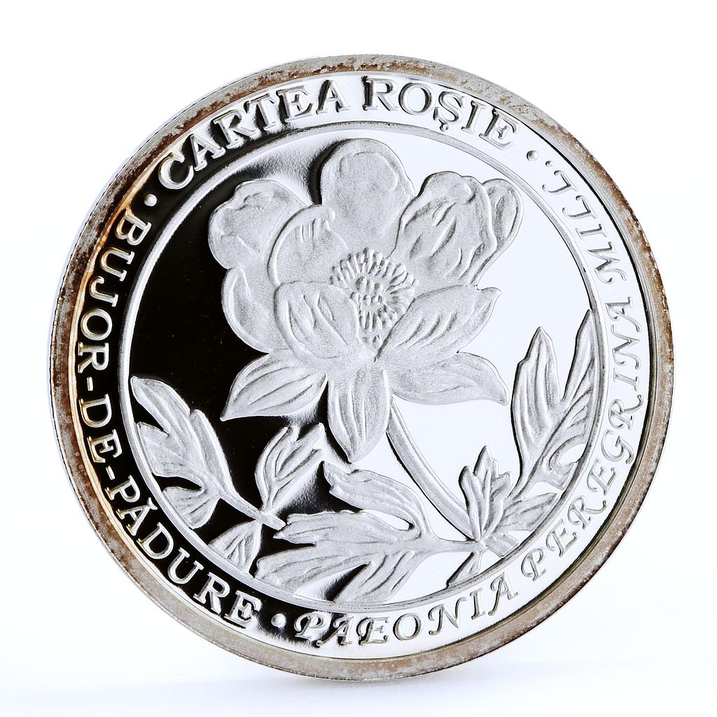 Moldova 50 lei Paeonia Peregrina Flower Flora proof silver coin 2014