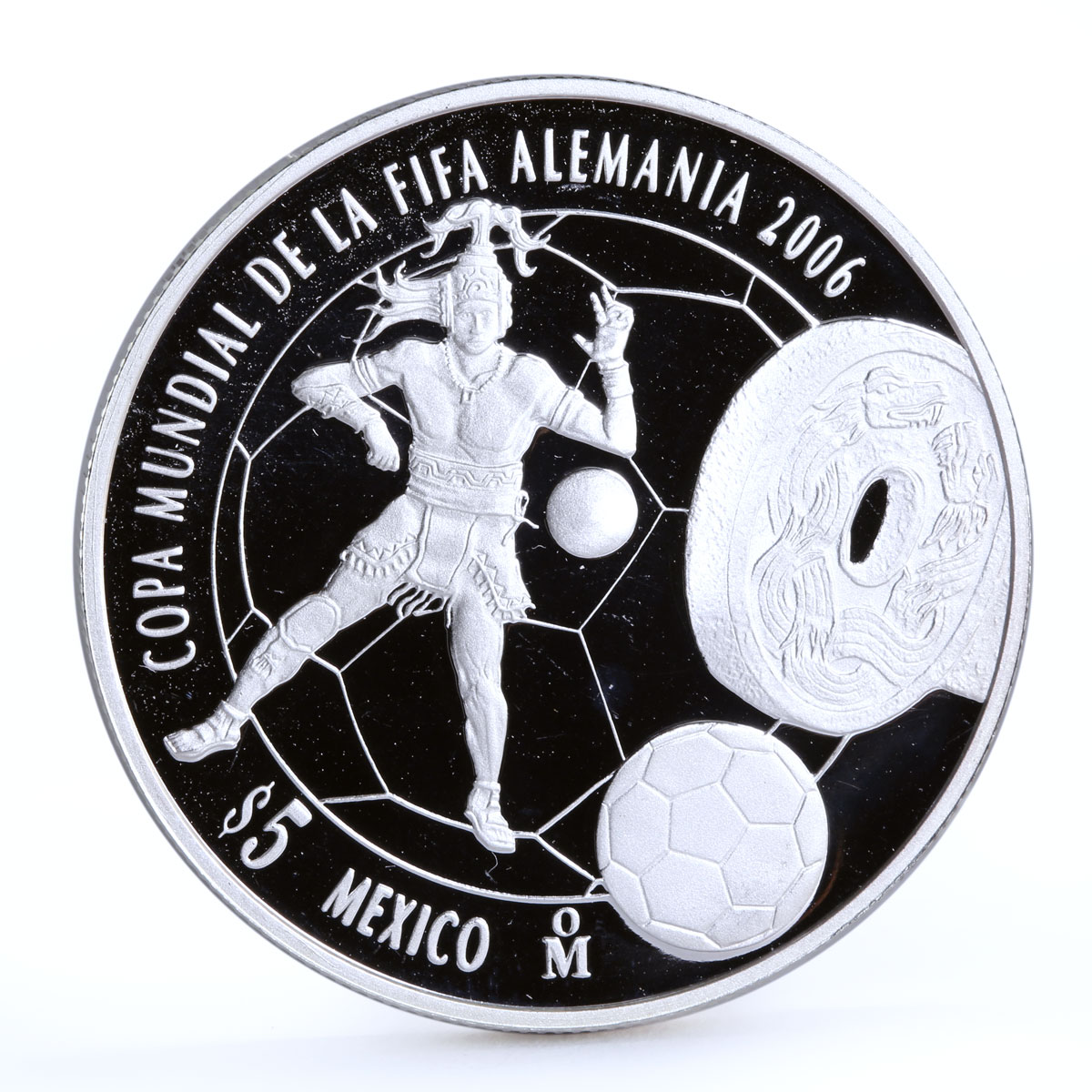 Mexico 5 pesos 2006 World Cup Soccer Games Football proof silver coin 2006