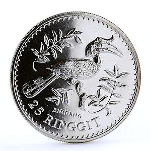 Malaysia 25 ringgit Conservation Hornbill Bird silver coin 1976