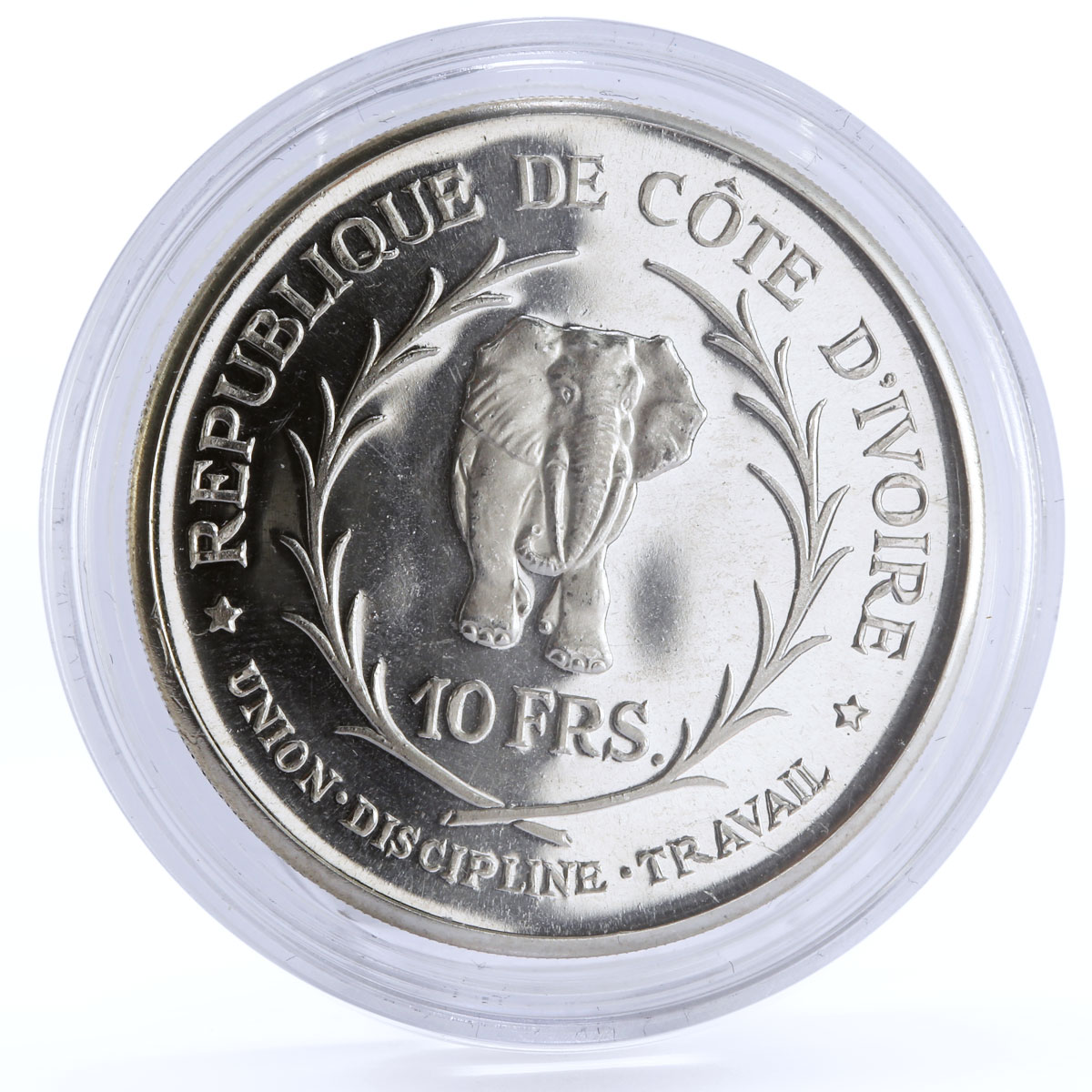 Ivory Coast 10 francs President Felix Boigny Elephant silver coin 1966