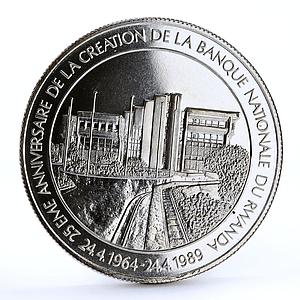 Rwanda 1000 francs 25 Years of National Bank Finances silver coin 1989