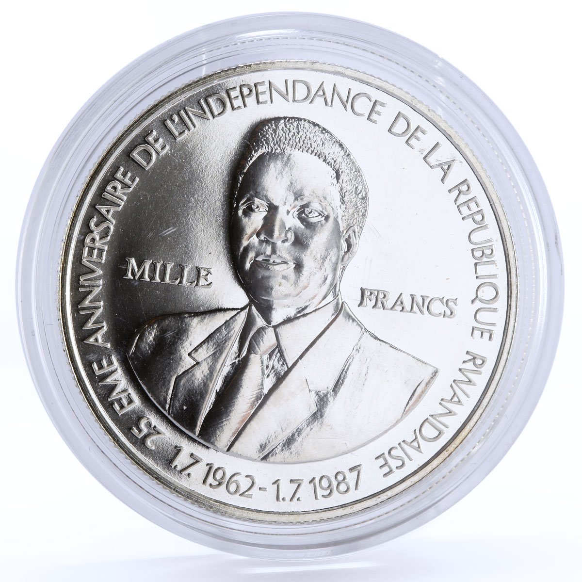 Rwanda 1000 francs 25 Years of the National Bank Finances silver coin 1989