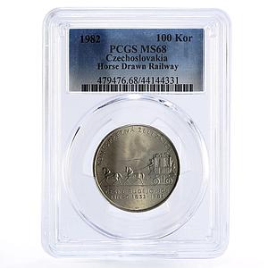 Czechoslovakia 100 korun Horse Drawn Railway MS68 PCGS silver coin 1982