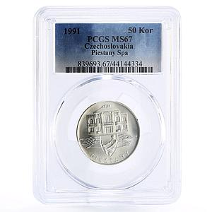 Czechoslovakia 50 korun Piestany Spa Hotel MS67 PCGS silver coin 1991
