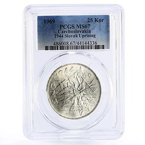 Czechoslovakia 25 korun 25 Years of Slovak Uprising MS67 PCGS silver coin 1969