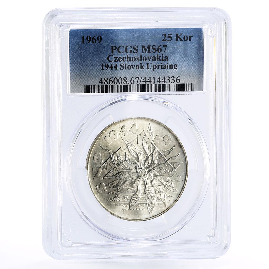 Czechoslovakia 25 korun 25 Years of Slovak Uprising MS67 PCGS silver coin 1969