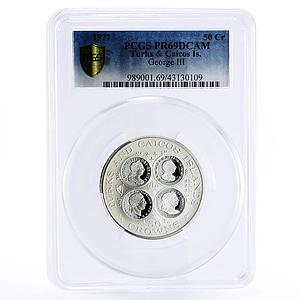 Turks and Caicos Islands 50 crowns George III PR69 PCGS silver coin 1977