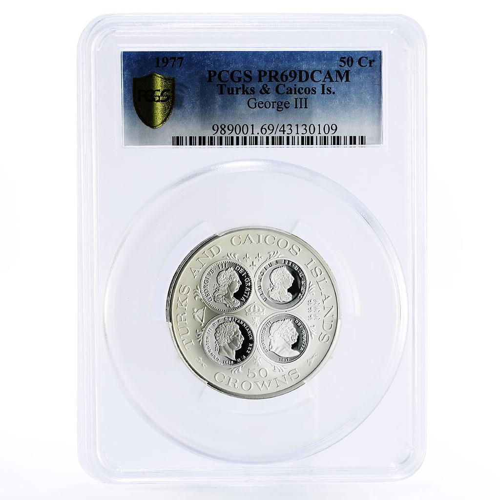Turks and Caicos Islands 50 crowns George III PR69 PCGS silver coin 1977