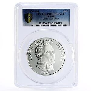 Panama 20 balboas Simon Bolivar The Liberator PR70 PCGS proof silver coin 1976