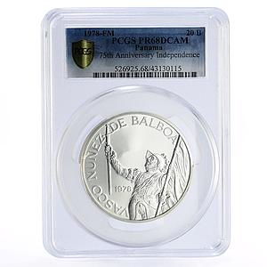 Panama 20 balboas 75th Anniversary of Independence PR68 PCGS silver coin 1978