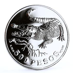 Colombia 500 pesos Endangered Wildlife Crocodile Fauna silver coin 1978