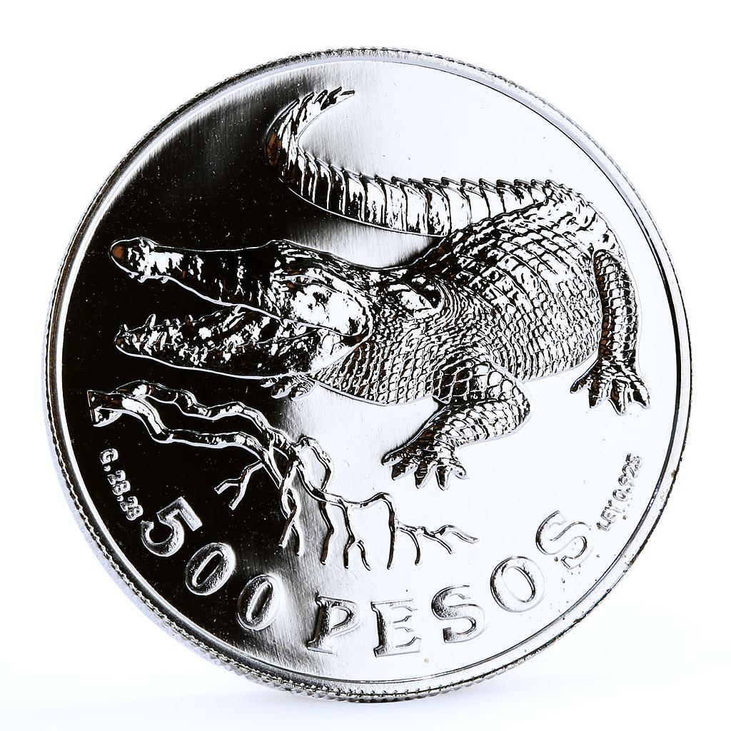 Colombia 500 pesos Endangered Wildlife Crocodile Fauna silver coin 1978