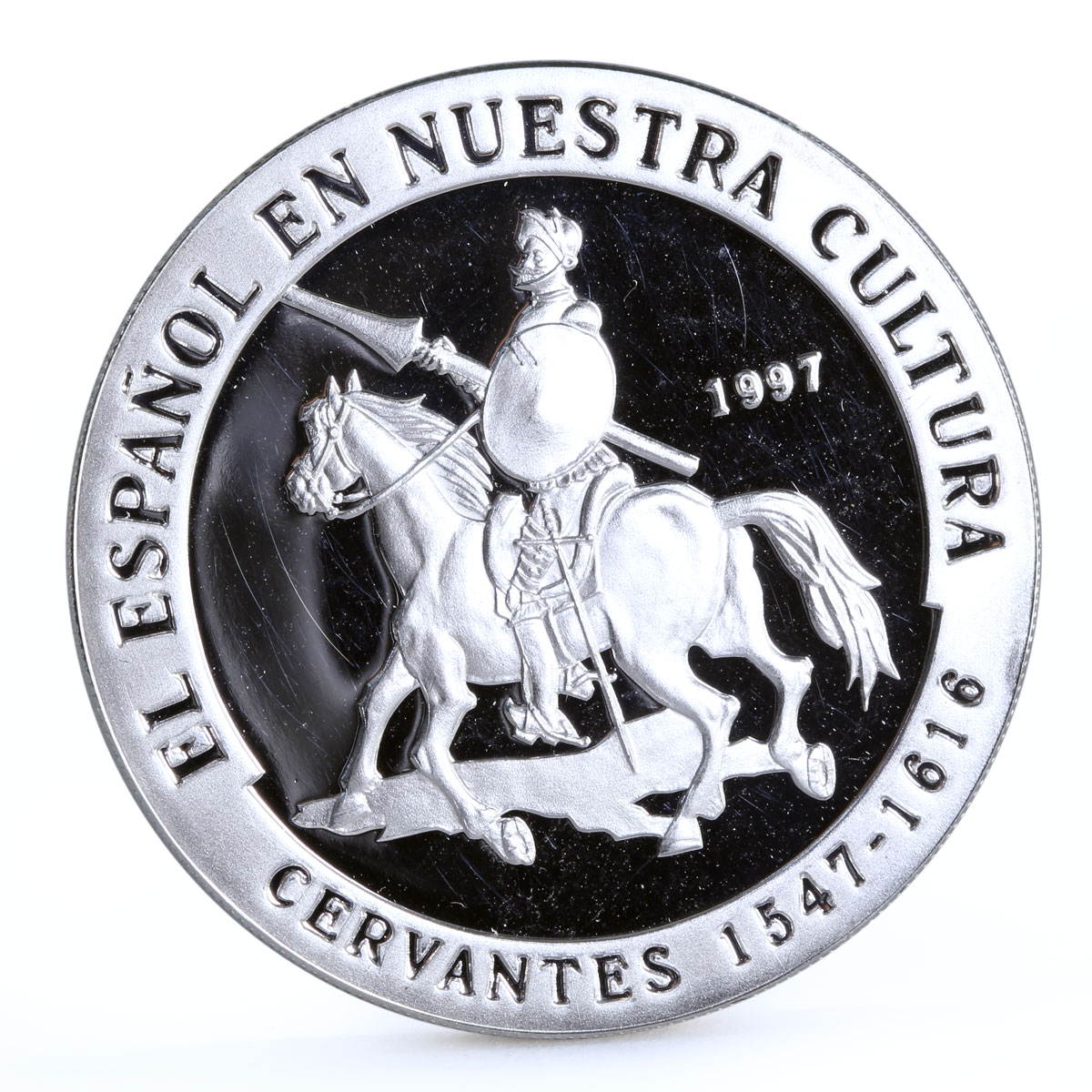 Equatorial Guinea 10000 ekuele Cervantes Don Quixot Literature silver coin 1997