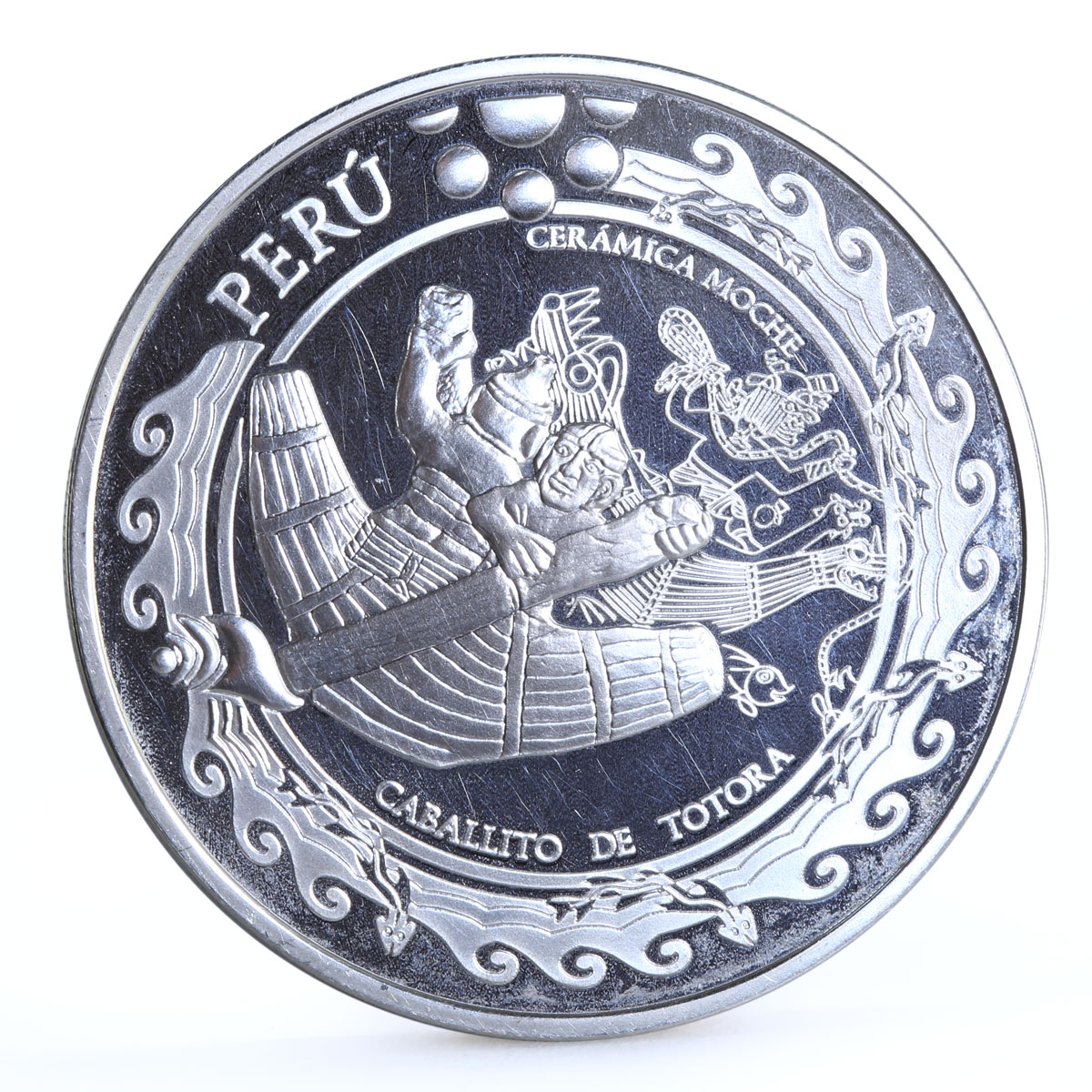 Peru 1 sol Ibero-American series Indians Sailing Moche Ceramic silver coin 2002