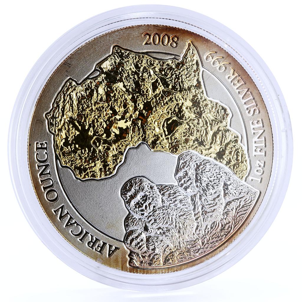 Rwanda 50 francs Family of Gorillas African Continent gilded silver coin 2008