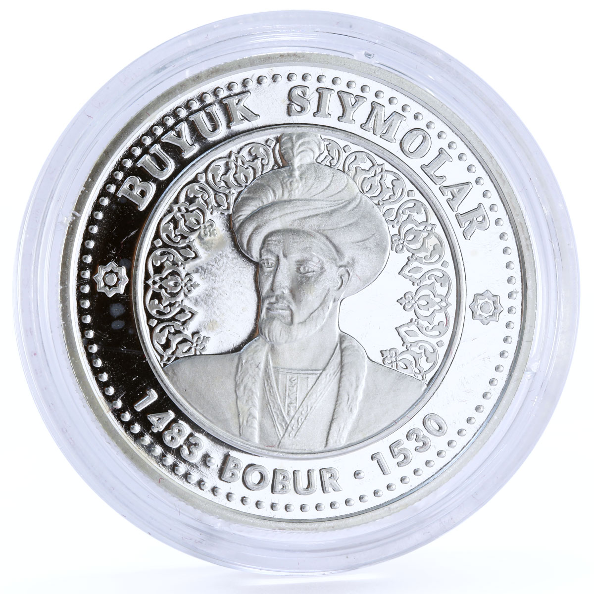 Uzbekistan 100 som Famous Ancestors Sultan Bobur proof silver coin 1999