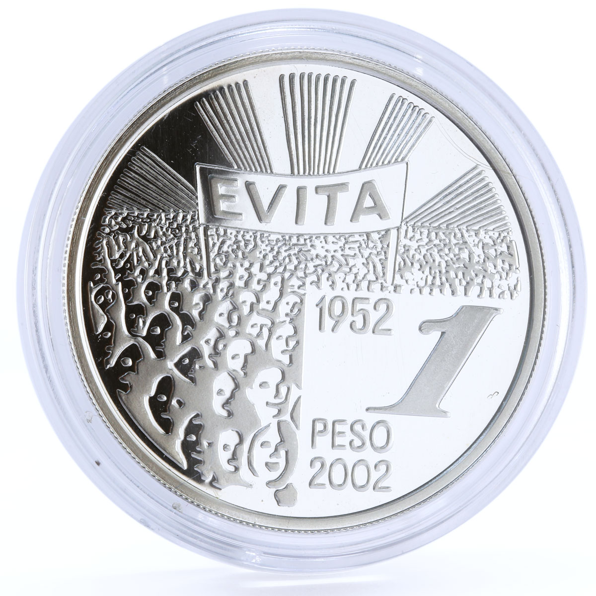 Argentina 1 peso First Lady Eva Duarte People Manifestation silver coin 2002