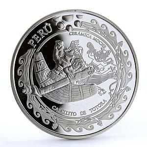 Peru 1 sol Ibero-American series Indians Sailing Moche Ceramic silver coin 2002