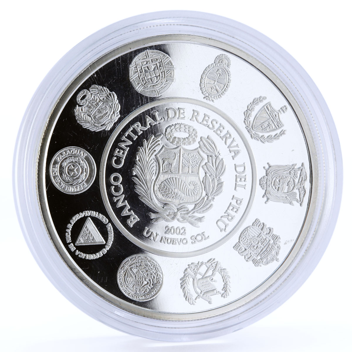 Peru 1 sol Ibero-American series Indians Sailing Moche Ceramic silver coin 2002