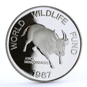 Philippines 200 piso WWF series Mindoro Buffalo proof silver coin 1987