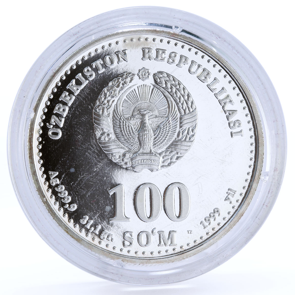 Uzbekistan 100 som Famous Ancestors Sultan Mirzo Ulugbek proof silver coin 1999