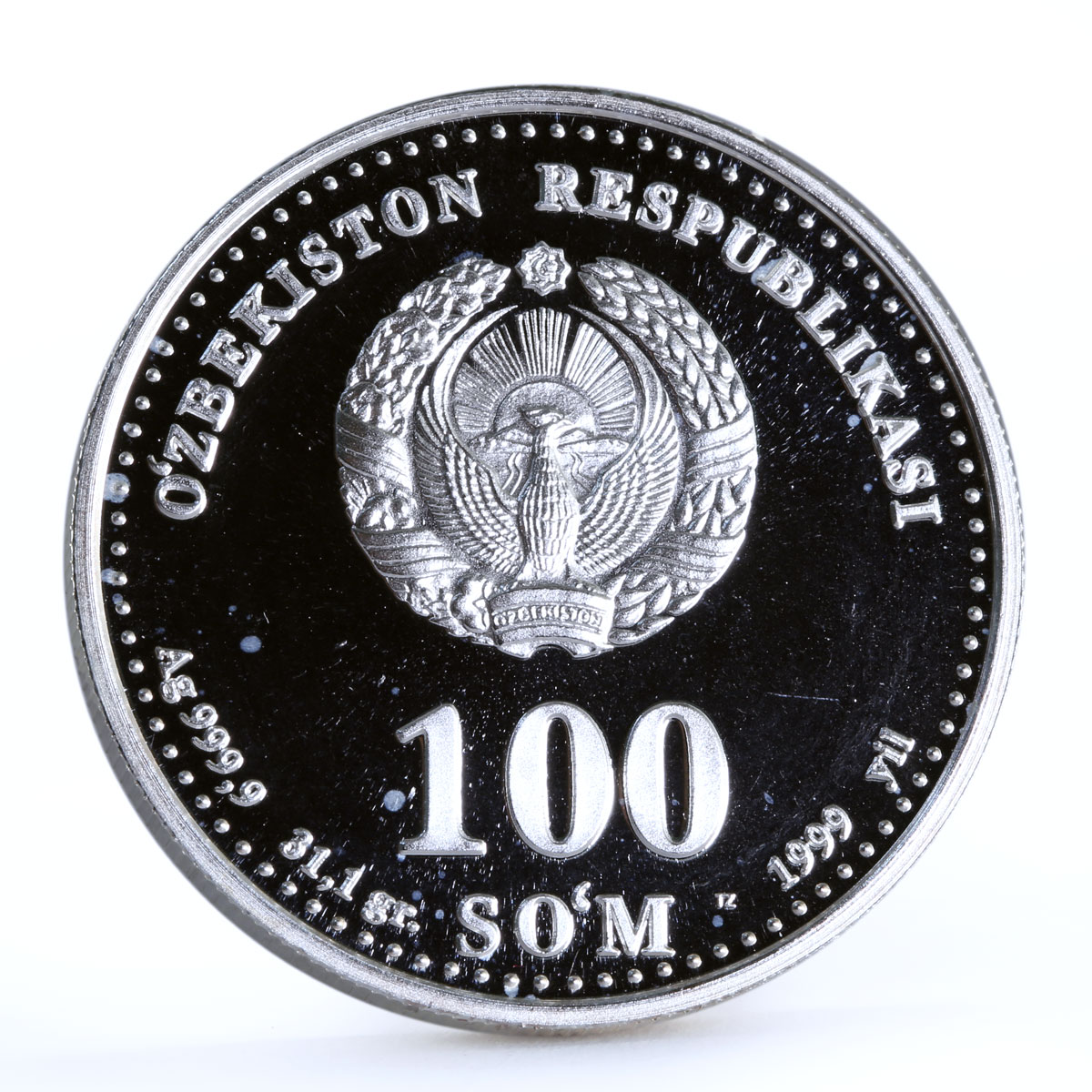 Uzbekistan 100 som Famous Ancestors Sultan Mirzo Ulugbek proof silver coin 1999